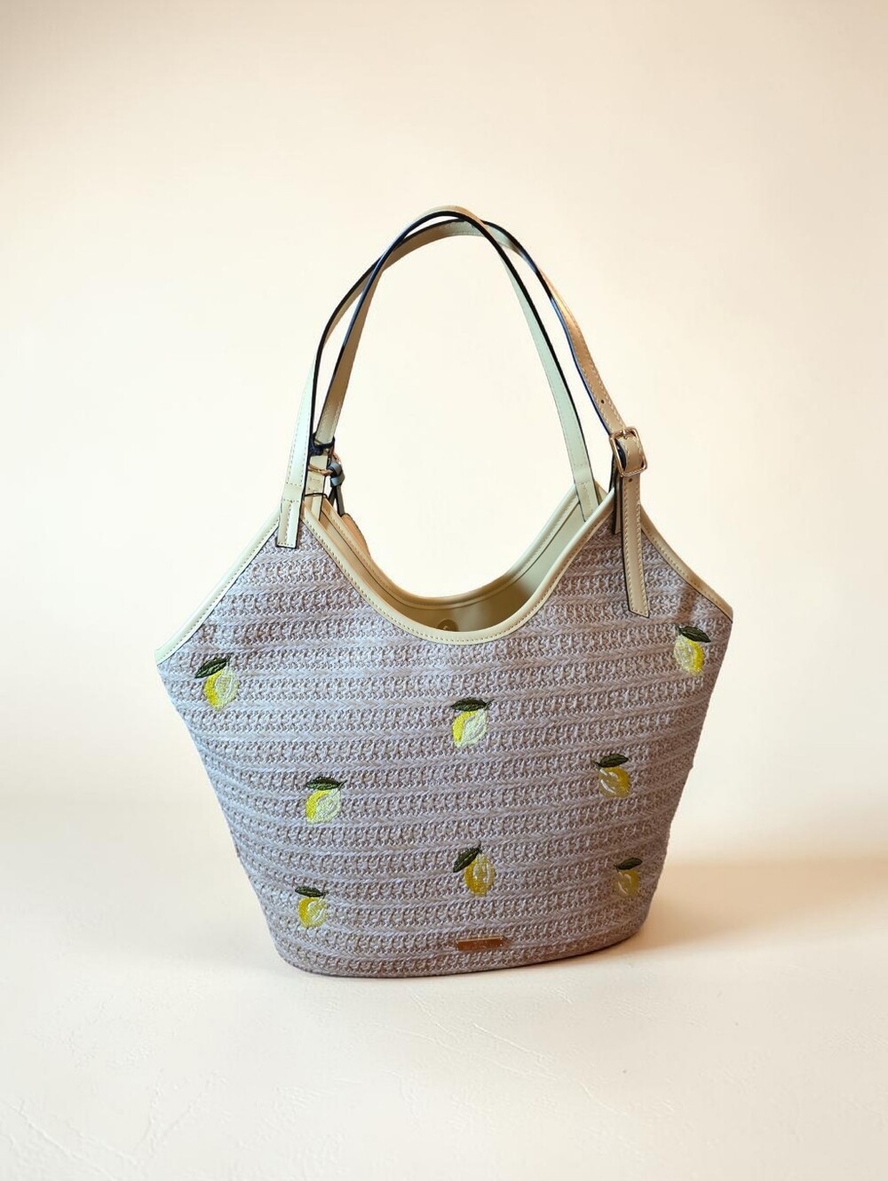 Nwt BCB GENERATION Woven Lemon Pattern Tote Bag in Cream - Picture 4 of 7